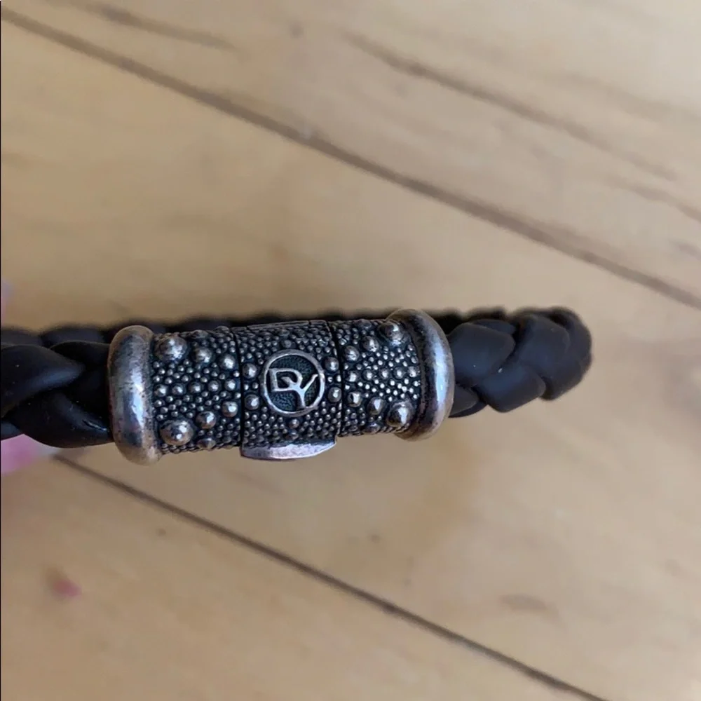 David Yurman Black Braided Leather Bracelet with Sterling Detail